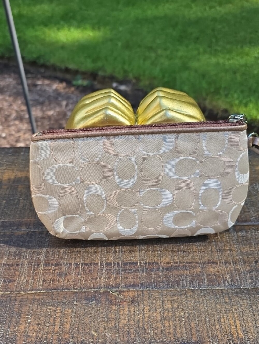Coach Beige Signature C Sateen Wristlet - Picture 3 of 6